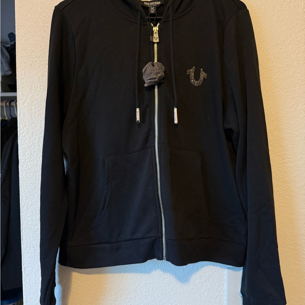 True Religion Black Hoodie with Gold Zipper